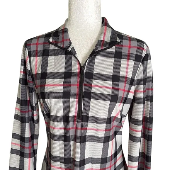 Jude Connally Elodie Black Gray Red Plaid Print Quarter Zipper Mini Dress - S